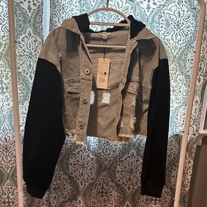 Dance & Marvel Cropped Denim Jacket with Black Sleeves